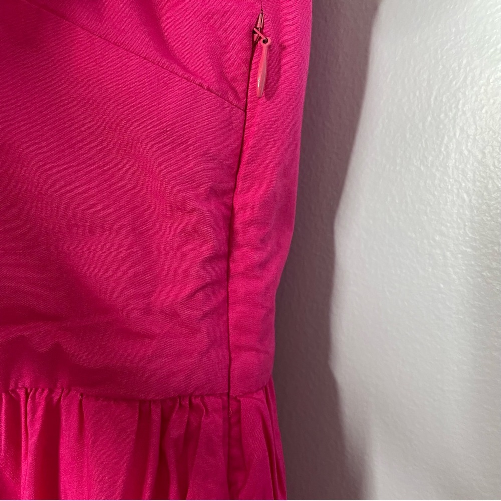 J.Crew Factory  Pink Midi Sleeveless Ruffled Neckline Tiered Pink Dress - Picture 7 of 12
